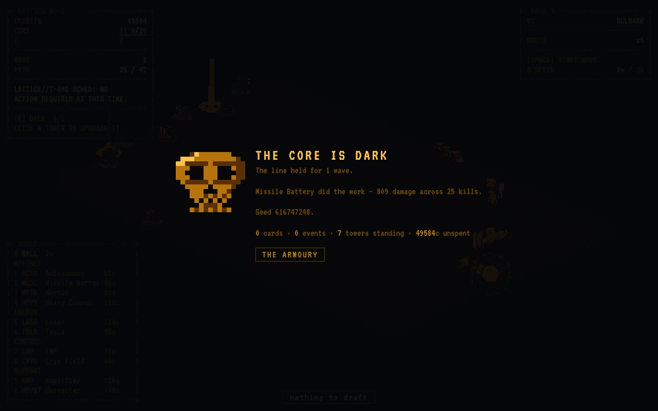Lattice epitaph screen: the core is dark